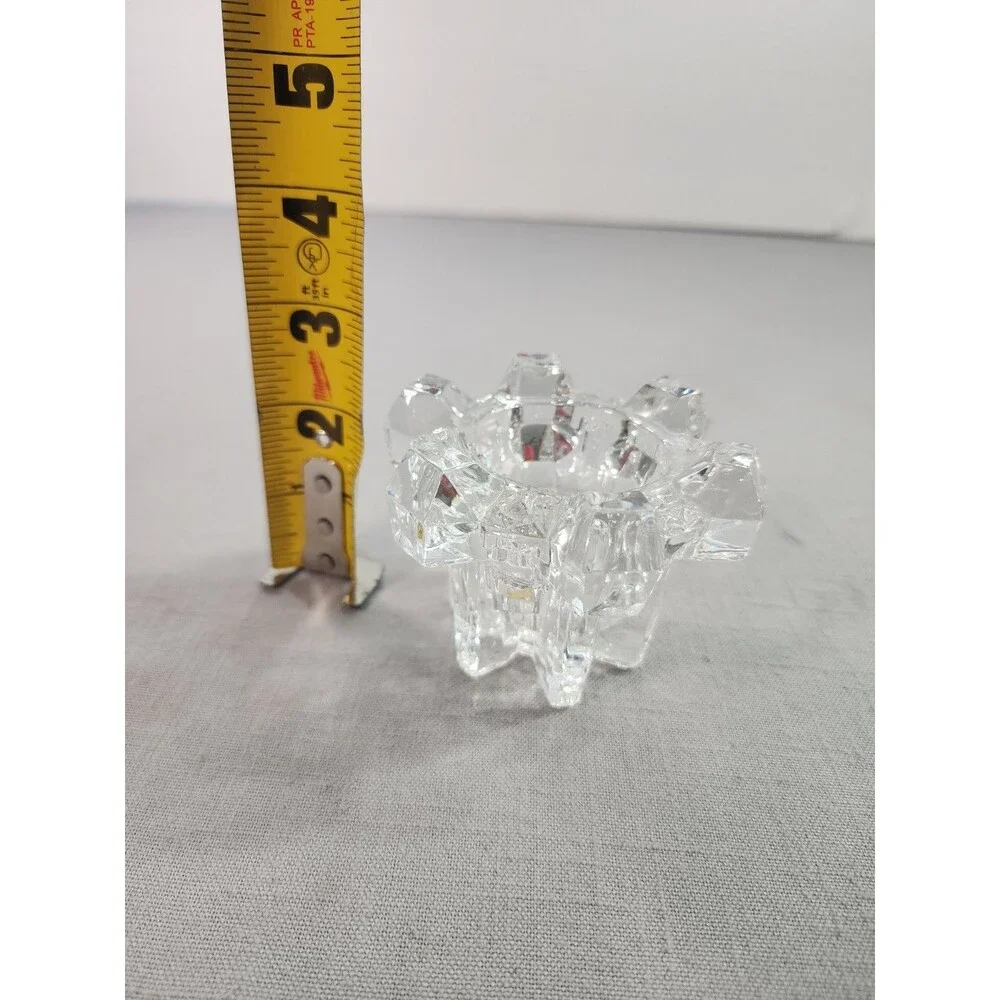 Vintage Clear Glass Snowflake Tealight Candle Holder – 2.5” Holiday Décor